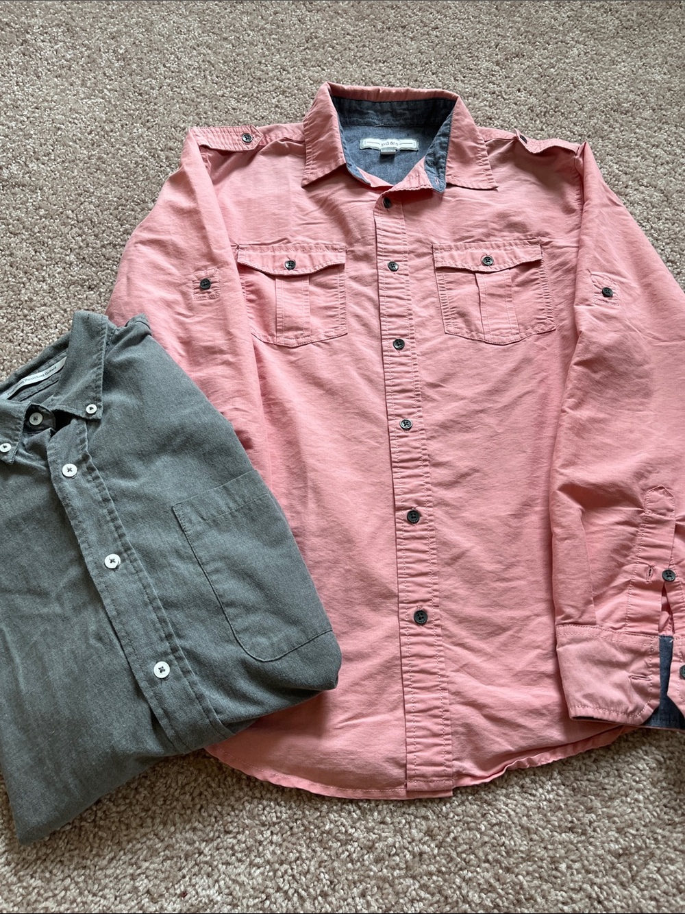 Men's Button-Down Shirts in Dusty Rose and Grey